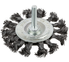 Корщетка - насадка для дрели дисковая 100 мм прямая со шпилькой, стальная витая проволока
