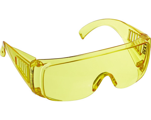 Очки защитные желтые, широкая монолинза с доп. боковой защитой, открытого типа DEXX
